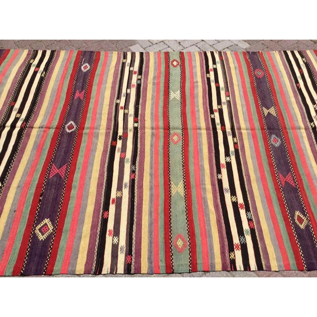 Mid-Century Modern Vintage Striped Turkish Kilim Rug - 71" X 117" For Sale - Image 3 of 11