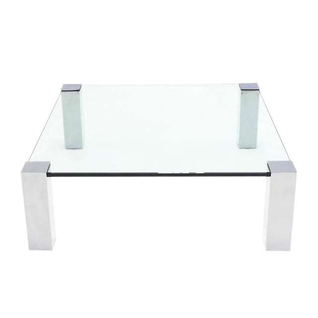 Transparent Mid-Century Modern Large Square Coffee Table on Chrome Corner Legs For Sale - Image 8 of 8
