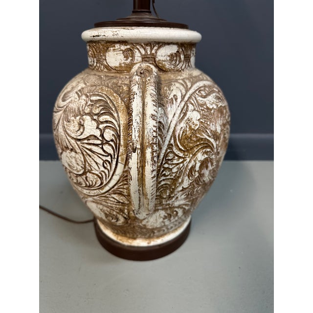 Mediterranean Morris Greenspan Ceramic Table Lamp With Ornamental Relief Detailing Mid Century For Sale - Image 3 of 7