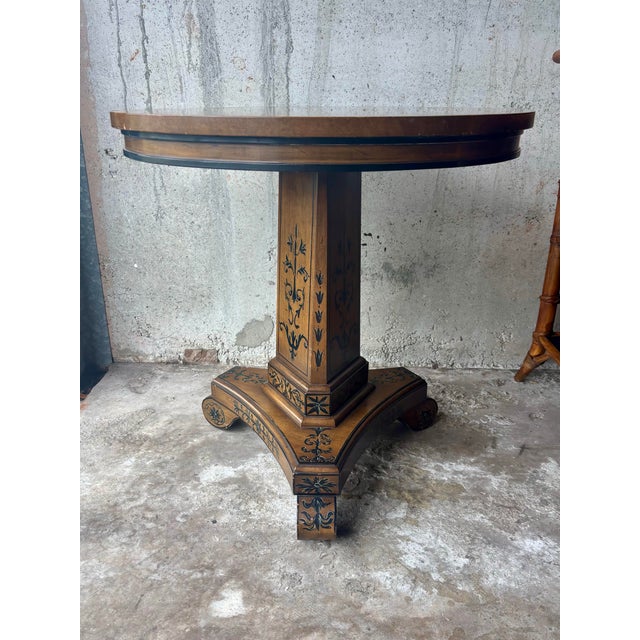 Art Deco 1930s French Art Deco Burl Wood Gueridon Table, Hand Painted Pedestal Base For Sale - Image 3 of 8