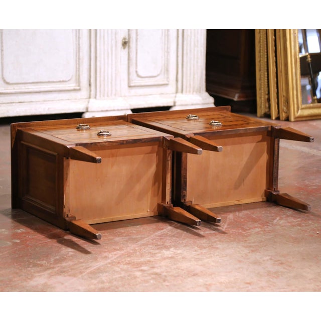 Pair of 20th C. Louis XVI Style Inlaid Walnut Nightstands With Parquetry Detail For Sale - Image 11 of 11