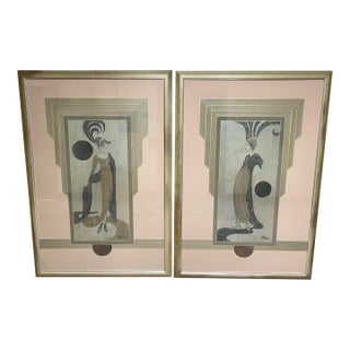 Late 20th Century Monumental Kinder-Harris “Harpers” Art Deco Revival Diptych Installation | Signed Barbour | Style No. 5497-10 For Sale
