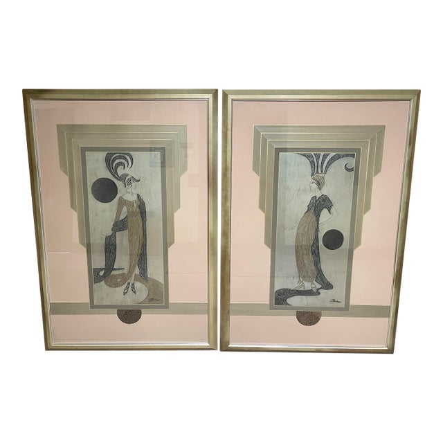Late 20th Century Monumental Kinder-Harris “Harpers” Art Deco Revival Diptych Installation | Signed Barbour | Style No. 5497-10 For Sale