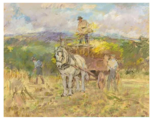 Alice Des Clayes Arca, Haymakers with Horse, 20th Century, Original Pastel Drawing