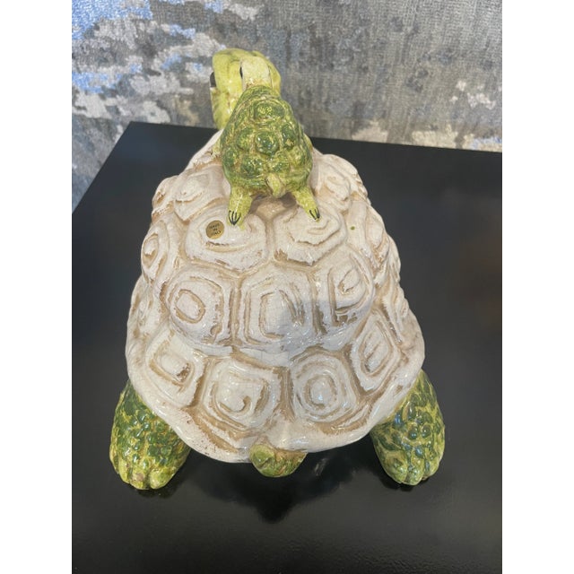 1990s 1990s Italian Hand-Painted Ceramic Turtle Cookie Jar For Sale - Image 5 of 6