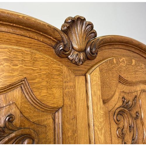 Vintage French Louis XVI Style Wardrobe in Carved Oak For Sale - Image 5 of 12
