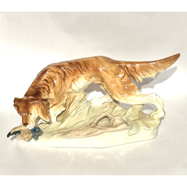 Large Mid 20th Century Royal Dux Porcelain Hunting Dog With Pheasant. For Sale - Image 4 of 8
