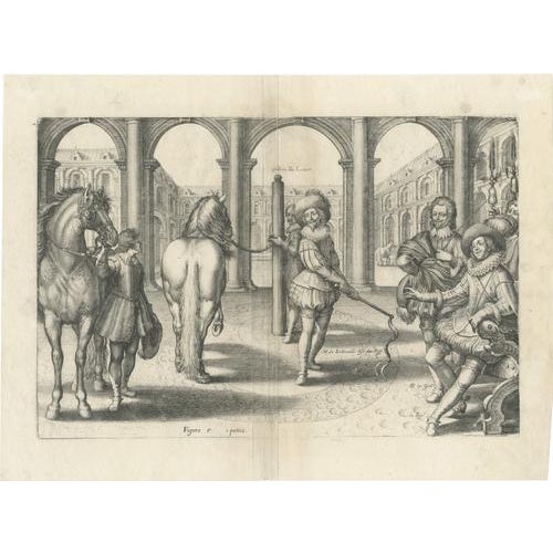 Crispin de Passe the Younger, Royal Equestrian Illustration of Le Maneige Royal, France, 1666, Engraving For Sale