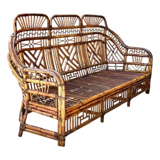 Vintage Brighton Rattan High Back Sofa For Sale