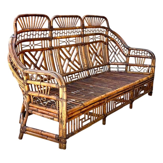 Vintage Brighton Rattan High Back Sofa For Sale