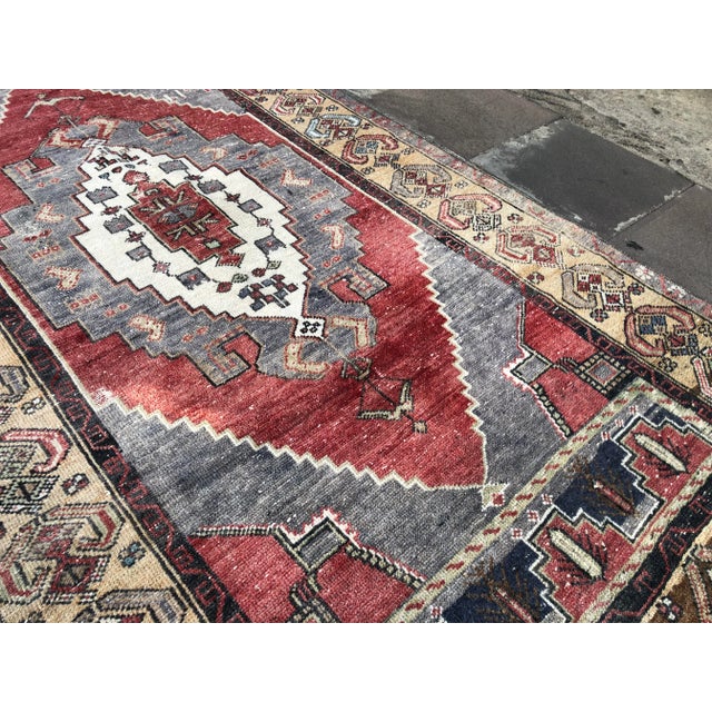 1960s Vintage Tribal Handmade Floral Wool Rug- 4′2″ × 8′5″ For Sale - Image 6 of 11