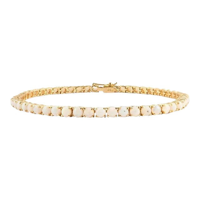 4.1ct Natural Opal Round Tennis Bracelet in 14k Solid Gold by VRJewels For Sale