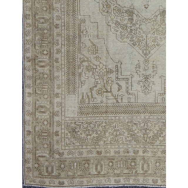 Measures: 5'11 x 9'4 Vintage Turkish Oushak Rug in Soft green, Ivory and light Brown Highlights. Keivan Woven Arts /...