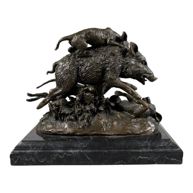 Pierre Jules Mene (1810-1879) Sanglier Pris Par Quatre Chiens Sculpture en Bronze For Sale