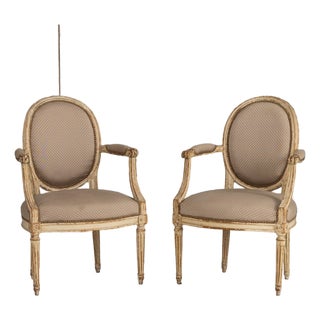 Pair of 18th C. French Louis XVI Fauteuils in Original Paint, Signed For Sale