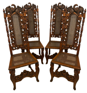 Victorian Carved Walnut Dining Chairs, 1860s, Set of 4