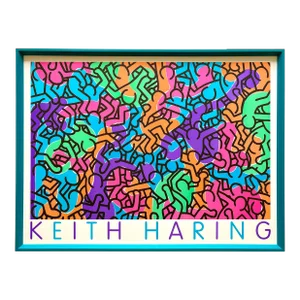 Keith Haring Vintage 1985 Silkscreen Print " Untitled ( Pastel People ) " Framed Large Pop Art Poster