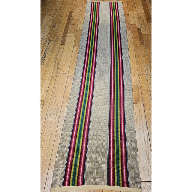 Vintage American Rag Runner, Handwoven Stripe Pattern, Tan, Green & Magenta, 3x13 For Sale - Image 4 of 12