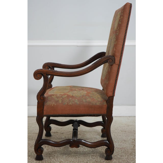 Pair of Antique Louis XVI Fauteuils Needlepoint Open Arm Chairs For Sale - Image 4 of 18