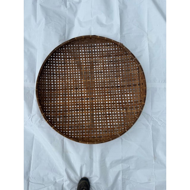 Chinoiserie Early 20th Century Giant Woven Cane Asian Sieve Basket For Sale - Image 3 of 6