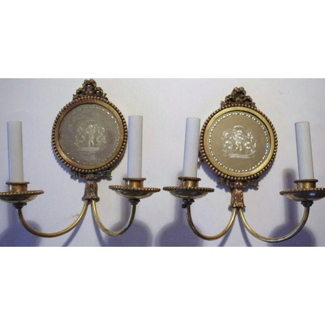 e.f. Caldwell Bronze Carved Mirror Eglomise Cherub Sconces - a Pair C 1914 For Sale - Image 11 of 11
