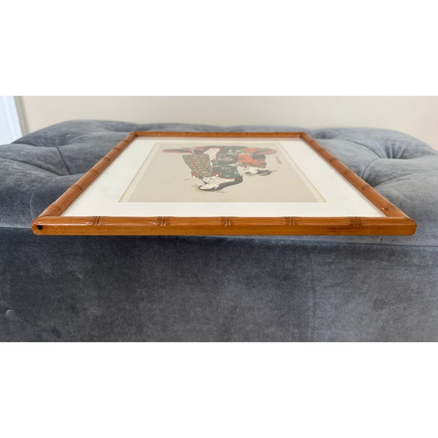 Vintage Japanese Ukiyo-E Print After Kitao Masanobu – Uta Yomu Onna – Bamboo-Style Frame For Sale In New York - Image 6 of 9