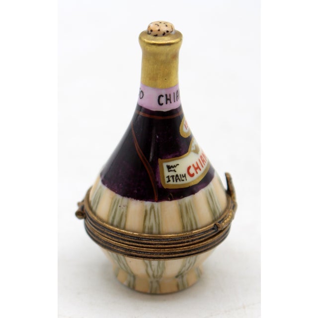 Vintage Limoges Chianti Bottle form Trinket Box, porcelain, French. Hand painted. Marked: "Peint main Limoges. France...