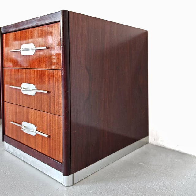 Brown Vintage Walnut Bedside Tables with Metal Inserts, Italy, 1970s, Set of 2 For Sale - Image 8 of 18