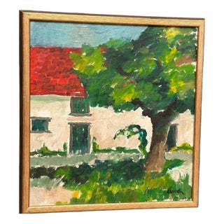Karl Bertil Lundh, Tree by House, 1960s, Oil on Canvas, Framed For Sale