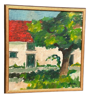 Karl Bertil Lundh, Tree by House, 1960s, Oil on Canvas, Framed