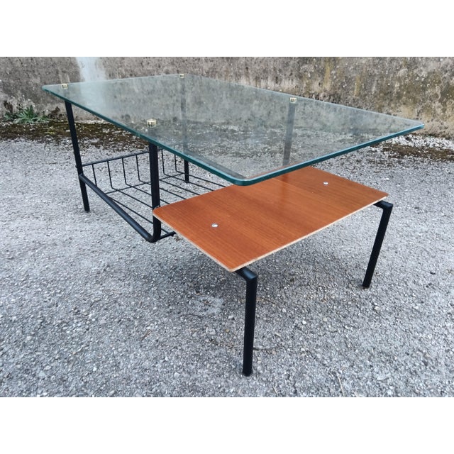 Mid-Century Modern Vintage French Coffee Table with Magazine Rack, 1960 For Sale - Image 3 of 10