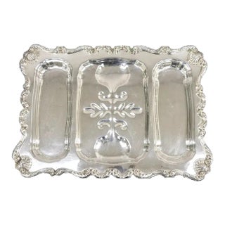 Mid 20th Century English Silver Mfg Co Victorian Silver Plated Meat Cutlery Serving Platter Tray For Sale