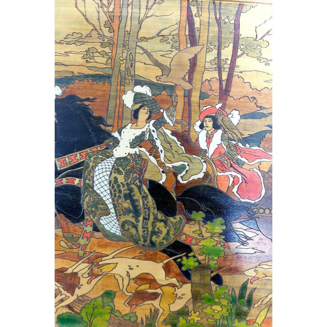 French Artist, Medieval Hunting Scene, 1900, Pyrograph For Sale - Image 9 of 12