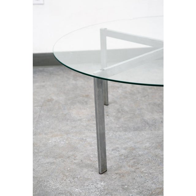 1960s Mid Century Modern Coffee Table Metal Round Glass Vintage Circular X Base Silver For Sale - Image 11 of 12
