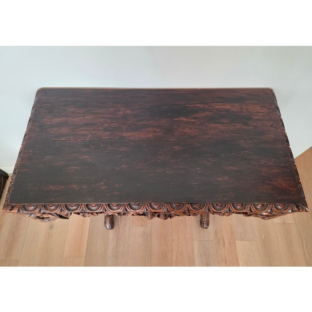 19th Century Rustic Black Forest Highly Carved Wooden Server Console Table For Sale - Image 13 of 18