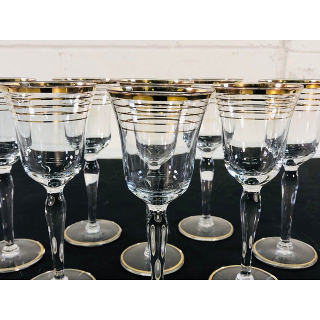 Art Deco Vintage Art Deco Gold Ring Small Glass Stems, Set of 8 For Sale - Image 3 of 9