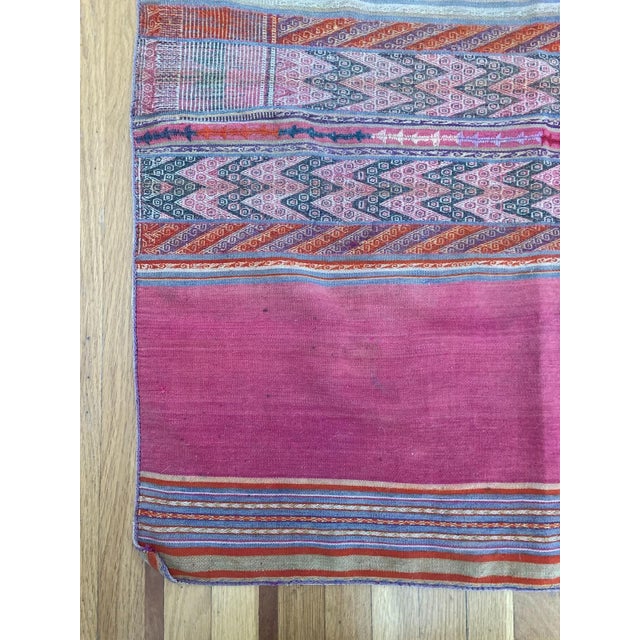 Vintage Pink Hand Woven Aguayo Wool Textile Peruvian 46" by 40" For Sale In San Francisco - Image 6 of 10
