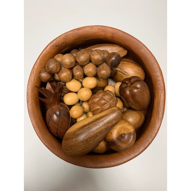 Set of 12 different wooden fruits and matching bowl (21 pieces). Bought at an estate sale. Solid well-made set with no...