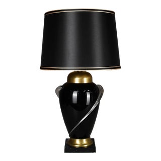 1980s Fredrick Cooper Black & Gold Glass Table Lamp For Sale