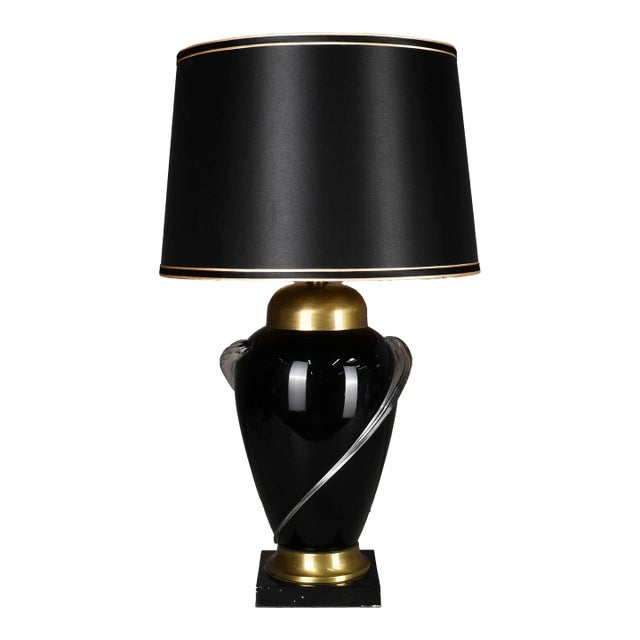 1980s Fredrick Cooper Black & Gold Glass Table Lamp For Sale