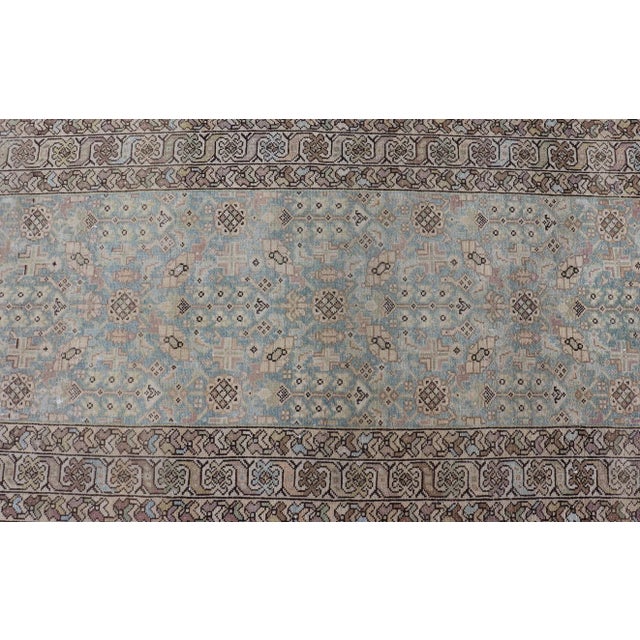 Antique Persian Malayer Runner With Sub-Geometric Design in Blue and Brown Tones 3'5 X 12'10 For Sale - Image 10 of 15
