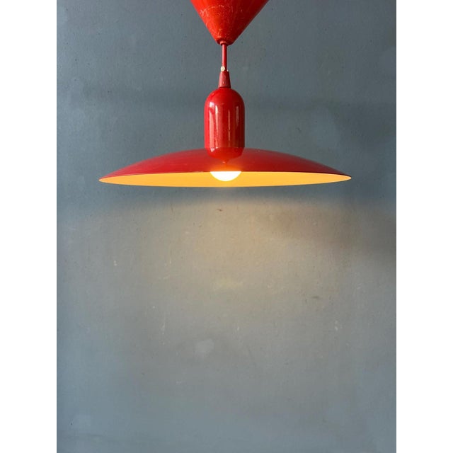 Small Vintage Space Age Red Metal Pendant Lamp For Sale - Image 3 of 13