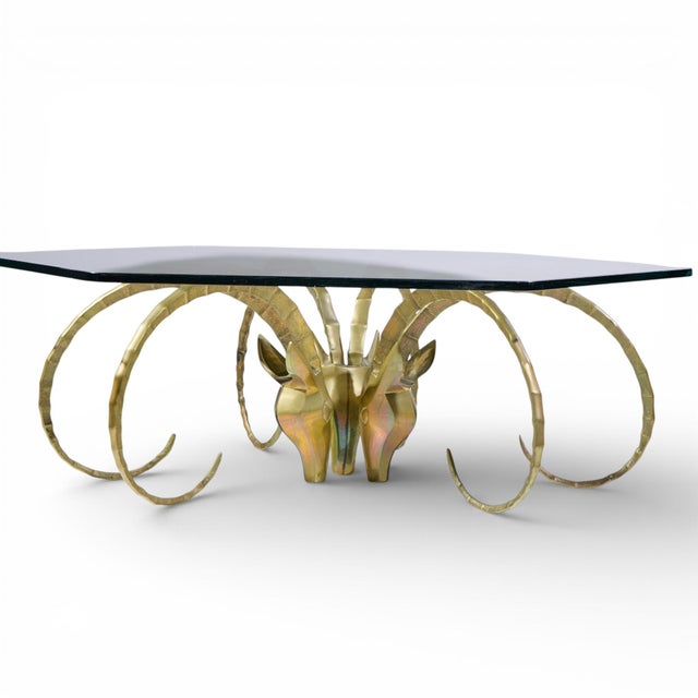 Mid-Century Modern Alain Chervet Mid Century Brass Ibex Glass Top Coffee Table For Sale - Image 3 of 5