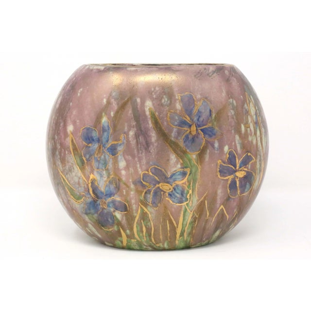 1960's Purple and Gold Flowers Ceramic Vase For Sale - Image 9 of 9