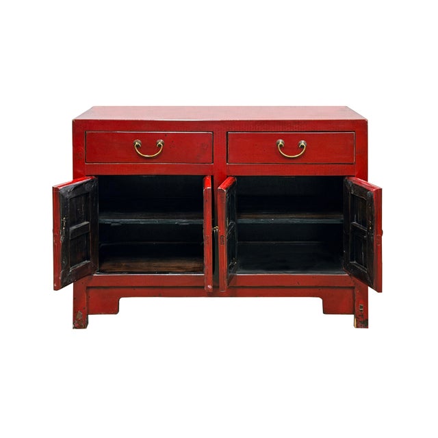 Distressed Brick Red Drawers Doors Sideboard Credenza Console Table For Sale - Image 4 of 18