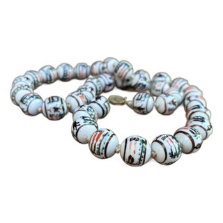 Hand-Painted Chinese Porcelain Bead Necklace For Sale