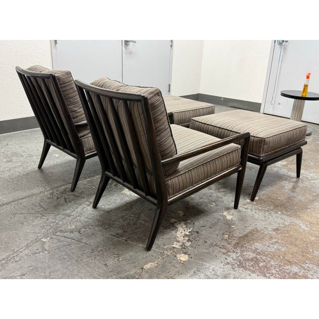 Mid 20th Century T. H. Robsjohn-Gibbings for Widdicomb Mid 20th Century Lounge Armchairs + Ottomans, Pair For Sale - Image 5 of 12