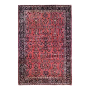 Antique Persian Moharajan Sarouk Red Hand Knotted Wool Rug