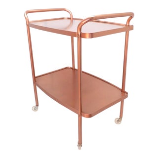 Mid-Century Modern Rose Gold Rolling Bar Cart For Sale