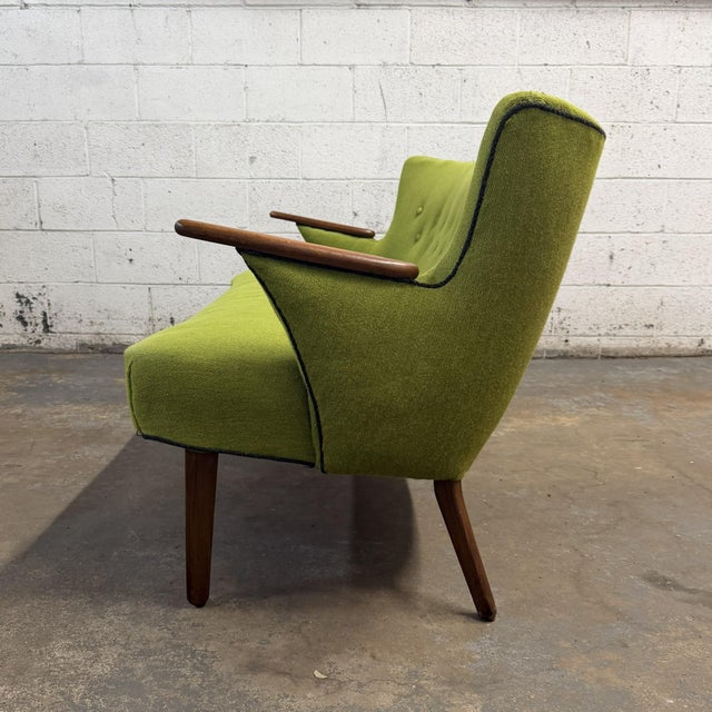 Vintage Danish Wingback Sofa With Teak Arms in the Manner of Kurt Olsen, Reupholstery Included For Sale In New York - Image 6 of 13